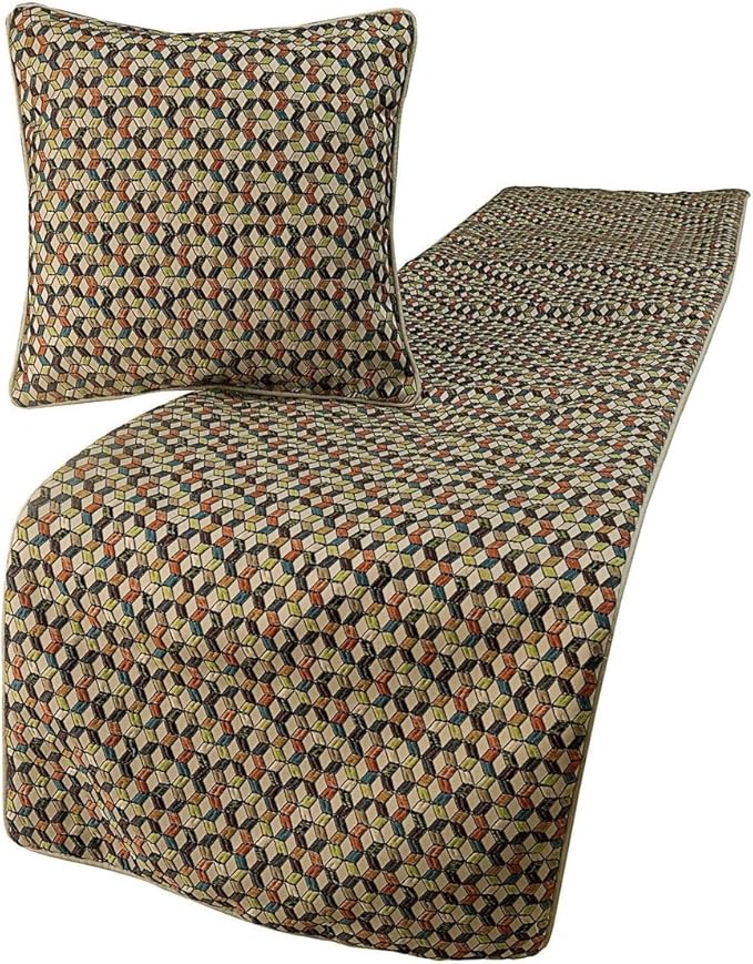 The HomeCentric King Queen Twin Beige & Multicolor Decorative Full 68"x18" Bed Runner with Pillow Cover, Floral Embroidery Bed Scarf on Jacquard Embroidered Fabric - Trixee