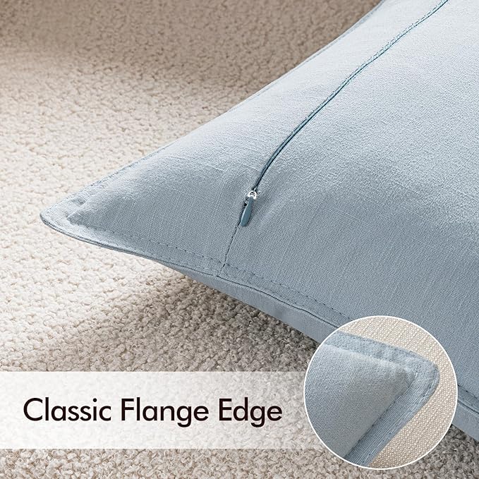 EMEMA Throw Pillow Covers Decorative Linen Pillow Covers 18x18 Inch Light Blue Boho Farmhouse Neutral Couch Throw Pillows for Bed Pack of 2 Accent Pillowcase Modern Sofa Cushion Livingroom Home