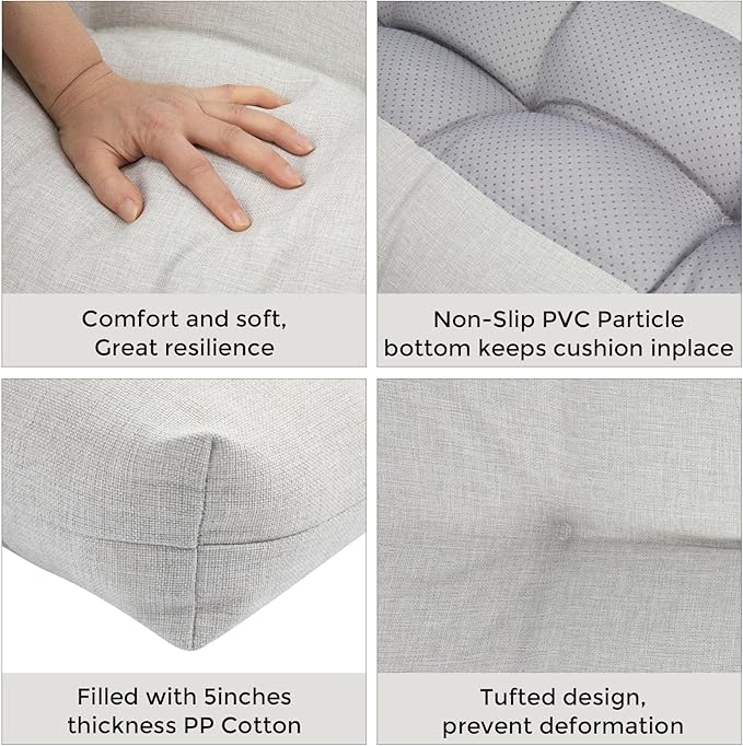 FUNHOME Outdoor Bench Cushion 42 x18 inch with Non-Slip Grips,Water Resistant Porch Swing Cushion,Bench Pillow Pads,Tufted Cushions for Patio Garden Furniture,42" Seat Cushions(White Gray)
