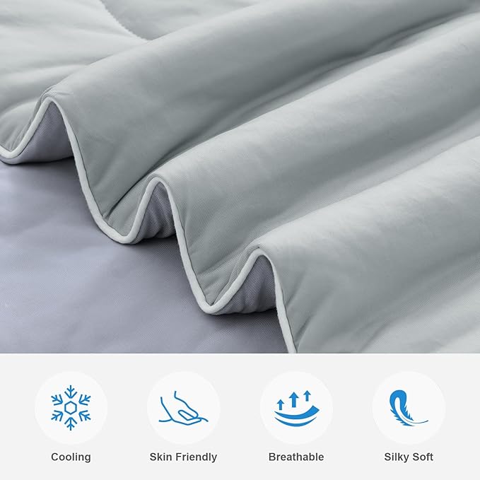 EASELAND Cooling Comforter King, Cold Touch Fabric Absorbs Body Heat, Double-Sided Cool Design Soft Fluffy Cooling Blanket for Night Sweats Hot Sleeper (Grey, King(108"x90"))