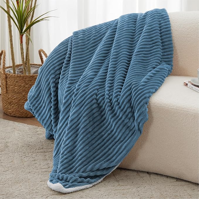 Sherpa Blankets King Size - Fleece King Size Blanket for Bed, Soft and Warm Throw Blanket for Winter, 108" x 90", Washed Blue