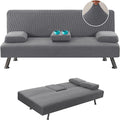 H.VERSAILTEX 4 Pieces Stretch Futon Covers Sofa Bed Slipcover with Removable Armrests and Cupholders Covers Furniture Protector High Spandex Small Checks Jacquard Fabric, Grey