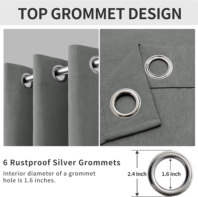 Easy-Going Linen Look Blackout Curtain Grommet Window Curtain Drapes for Bedroom, Living Room Thermal Insulated Room Darkening (2 Panels, 42x84 inch, Grey)