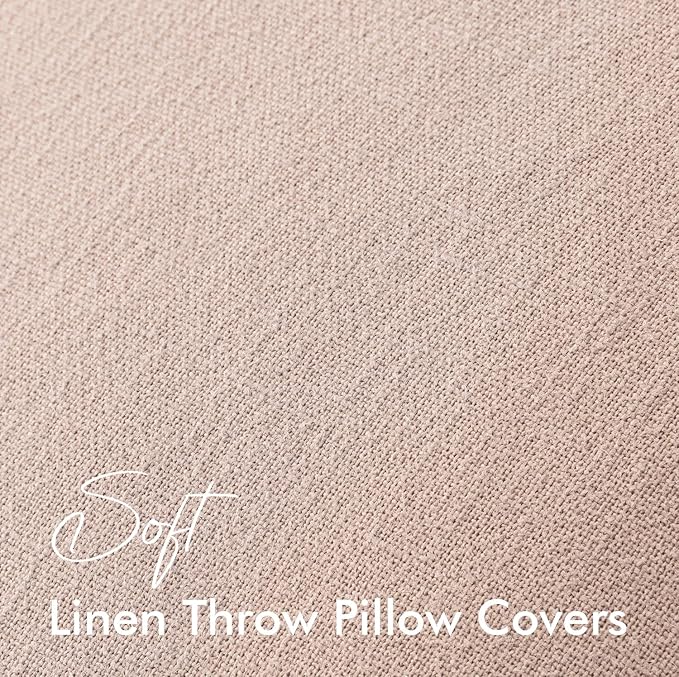 EMEMA Throw Pillow Covers Decorative Linen Pillow Covers 18x18 Inch Pink Boho Farmhouse Neutral Couch Throw Pillows for Bed Pack of 2 Accent Pillowcase Modern Sofa Cushion Livingroom Home