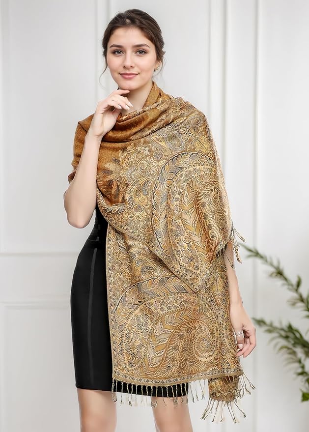 Achillea Big Paisley Pashmina Shawl Wrap for Women – Elegant Scarf for Weddings, Evening Dresses, Festivals & Daily Wear