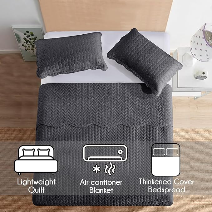 IR Imperial Rooms 8 Pack California King Quilt Bedding Set (118"x106") - Bulk Wholesale for Hotels, Guest Bedroom & Airbnbs - Lightweight Microfiber Reversible Embossed Quilts Bedspread (Charcoal)