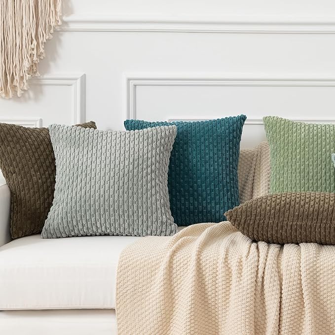 Kevin Textile 12x20 Inch Pillow Cover 1 Pack Boho Decorative Soft Striped Corduroy Lumbar Farmhouse Color Accent Rectangle Cushion Case for Living Room Couch Sofa Bed, Greyish Green