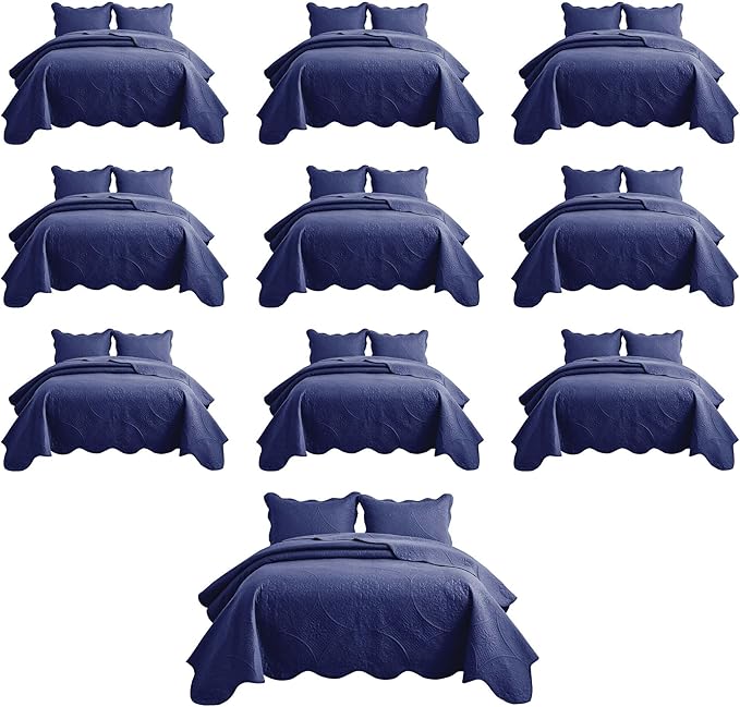 IR Imperial Rooms 10 Pack Twin Quilt Bedding Set (68" x 86") - Bulk Wholesale for Hotels, Guest Bedroom & Airbnbs - Lightweight Microfiber Reversible Floral Embossed Quilts Bedspreads (Navy)
