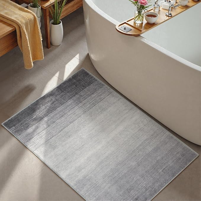 Wonnitar Modern Ombre Small 2x3 Entryway Rug, Washable Grey Front Door Mat, Non-Slip Contemporary Kitchen Accent Mat Gradient Faux Wool Indoor Floor Carpet for Bathroom Bedside Entrance (Grey, 2'x3')