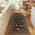 Rugcomf Runner Rug for Kitchen Non Slip 2'x6' Washable Rugs with Rubber Backing Soft Floral Animal Cat Carpet Runner for Kitchen Laundry Bedroom Bathroom, Black