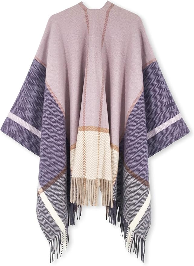 Moss Rose Women's Travel Plaid Shawl Wrap Open Front Poncho Cape for Fall Winter
