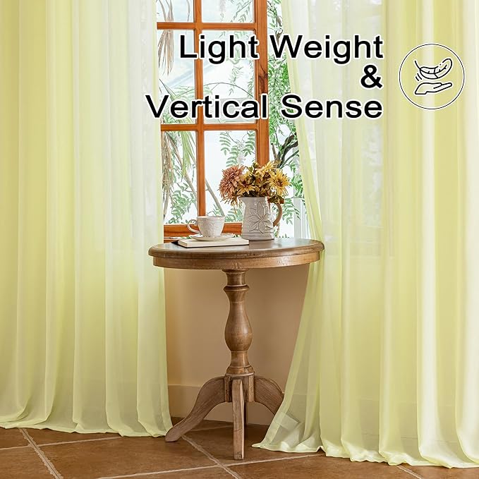 MAIHER Light Yellow Pinch Pleated Sheer Curtains 63 Inch Length Light Filtering Soft Touch Short Pleated Drapes with Hooks for Kids Room, Pear Sorbet, 42" W x 63" L, 2 Panels