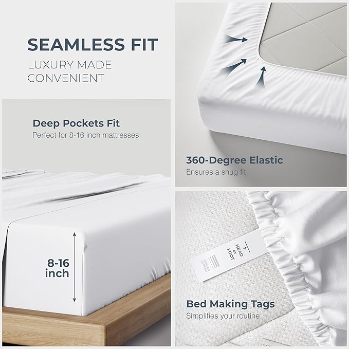 THREAD SPREAD 100% Egyptian Cotton Split King Sheets Sets for Adjustable Bed - Luxury 1500 Thread Count Split Top King Sheets (5 PC, White), Silky Soft, Cooling, Sateen Weave 17" Deep Pocket Sheet Set