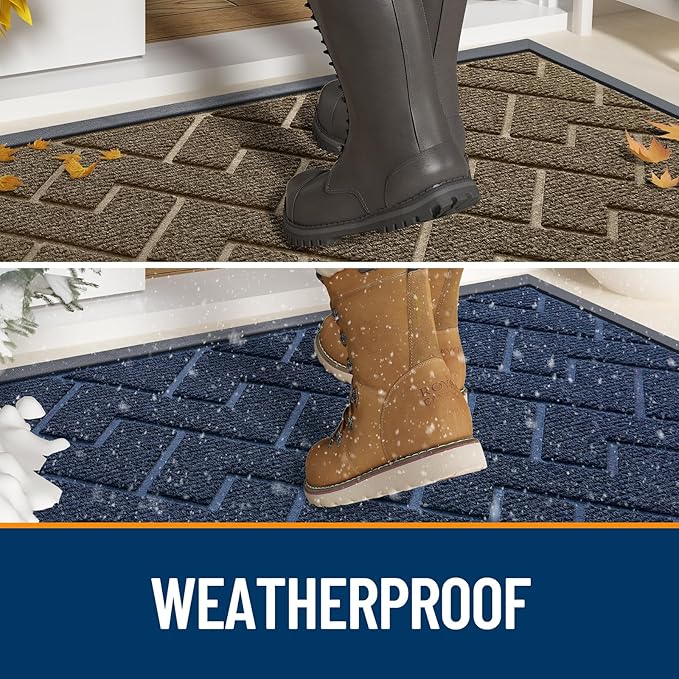 OLANLY Front Door Mat Indoor Outdoor Entrance, Waterproof All-Season, All-Weather Doormat, Sturdy Natural Rubber, Low Profile, Easy Clean Patio Porch Entryway Mat, Herringbone Brick (Brown, 36x24)