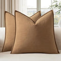EMEMA Decorative Linen Throw Pillow Covers 18x18 Inch Brown Boho Farmhouse Neutral Couch Throw Pillows for Bed Pack of 2 Accent Pillowcase Modern Sofa Cushion Livingroom Home