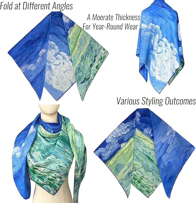 Artist Oil Painting Wraps 51"x51" Cashmere-Soft Art Pashmina Luxury Rolled Hem Women Large Travel Blanket Shawl