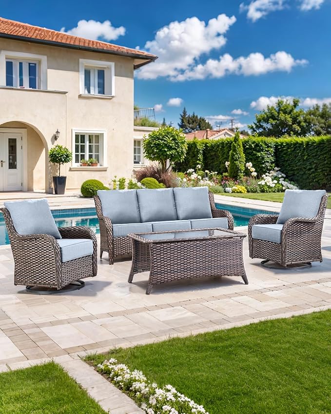 Luxury 22x24/22x25 6-Inch Outdoor Chair Cushions Set of 4 - Heavy Duty Water-Resistant Comfortable Cushion for Patio Furniture Dining Gliding Rocker Loveseat L-Shape Sofa - Baby Blue