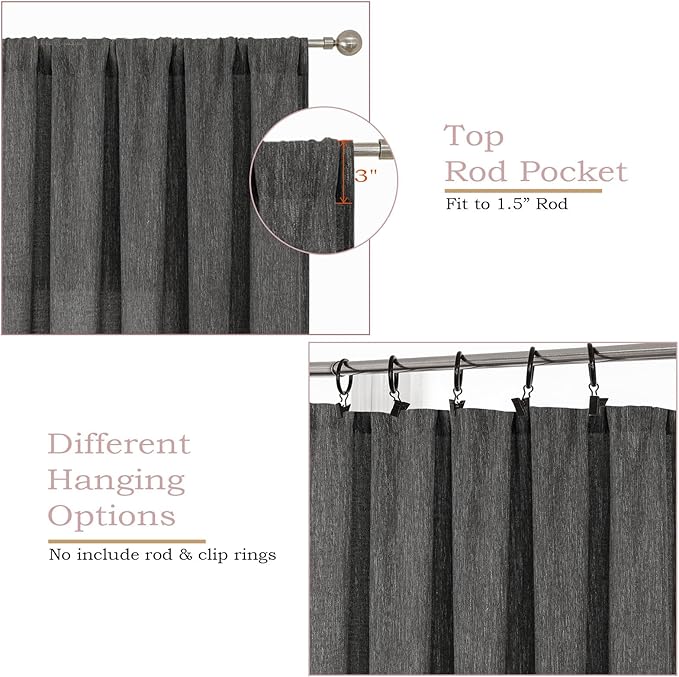 Simplebrand Grey Semi Sheer Faux Linen Textured 120 Inches Long Curtains 2 Panels Set, Privacy Farmhouse Window Drapes for Living Room/Birthday Party/Hallway Window Guest Room, 10FT, 50 x 120 Inch