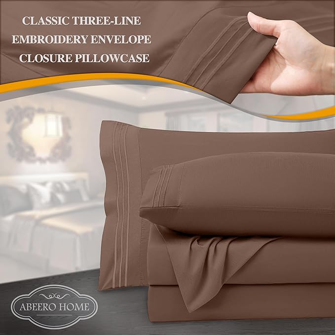 California King Sheet Sets - Luxury Hotel Bed Sheets - Soft Cooling Sheets with Elastic Corner Straps - Deep Pockets Microfiber - Bedding Sheet & Pillowcases - 4 PC (Cal King Size, Brown)