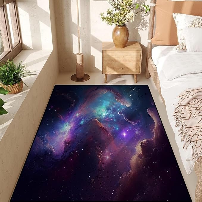 Galaxy Area Rug Bedroom Living Room for Girls Kids Boys Large Carpet Nebula Vortex Throw Rugs Purple Blue Cloud Floor Mat 71 in x 47 in