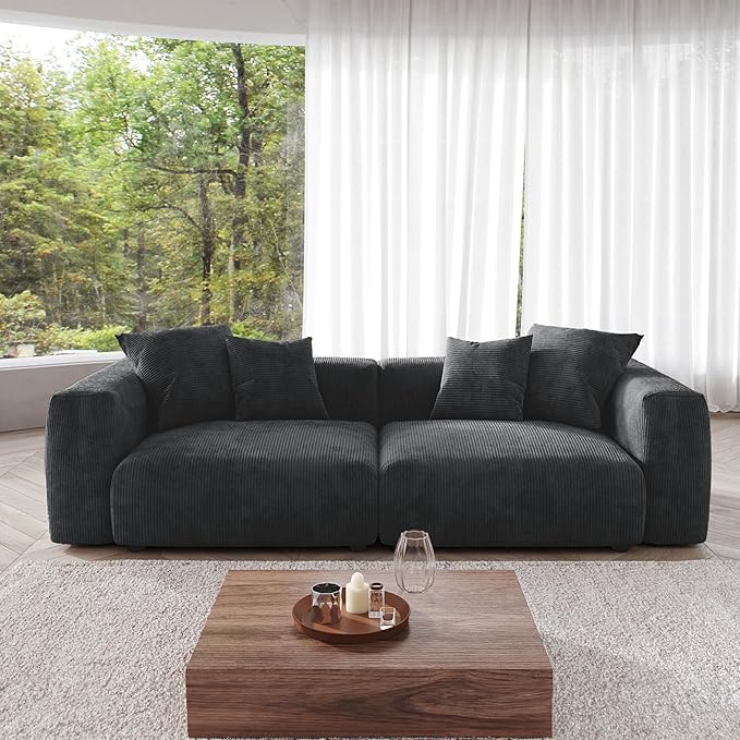 JACH 102" Corduroy Sectional Couch with 4 Pillows, Comfy Modular Sectional Sofa, Cushion Covers Removable, Oversized Love Seat Couches for Living Room, Office, Apartment, Black