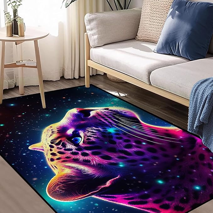 Galaxy Leopard Rug Fierce Panther Head Area Rugs for Boys Kids Bedroom Living Room Gameroom Girls Glitter Carpet Floor Mat Throw Rugs 79 in x 39 in
