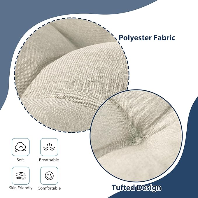 Chair Cushions for Dining Chairs, Seat Cushions for Kitchen Chairs, Indoor Seat Cushions with Ties, Tufted Foam Chair Pads, Non Slip Chair Cushions Set of 4, 15.5" x 15.5" x 4", Beige