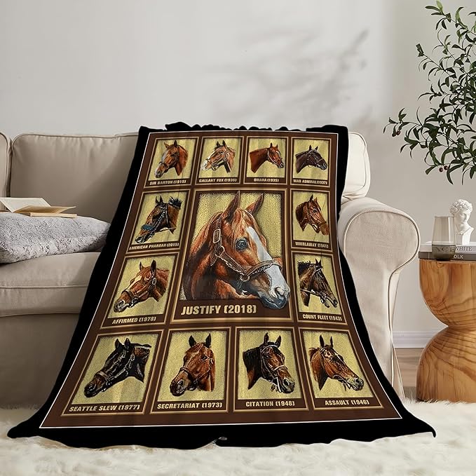 Racing Horses Blanket - Soft Warm Cozy Fleece Throw for Couch, Sofa, Bed - 50"x40" - Gifts for Girls, Boys, Men, Women, Kids, Adults
