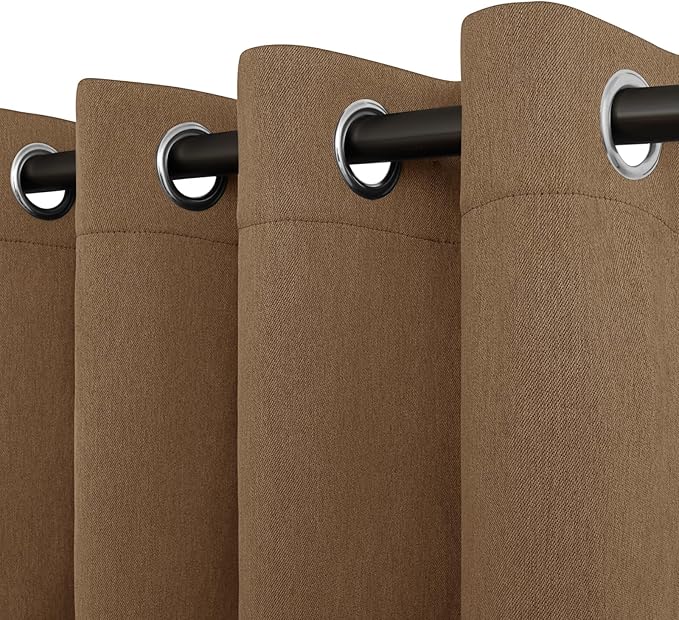Easy-Going Linen Look Blackout Curtain Grommet Window Curtain Drapes for Bedroom, Living Room Thermal Insulated Room Darkening (2 Panels, 52x96 inch, Brown)