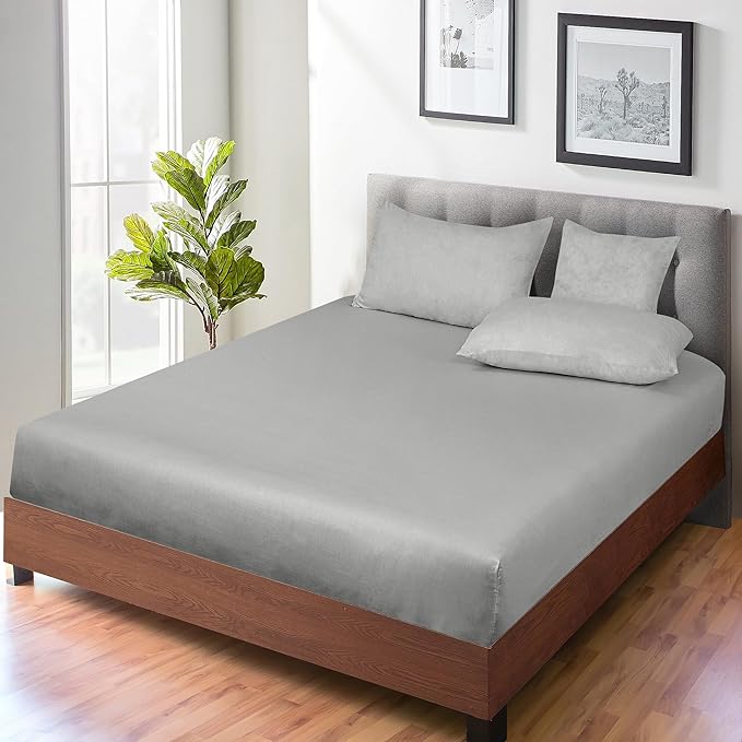 ROYALE LINENS 300 Thread Count 100% Long Staple Combed Cotton Fitted Sheet King - Super Soft Deep Pocket Bottom Sheet - Fitted Sheets Only - Elastic Sheets (King, Silver)
