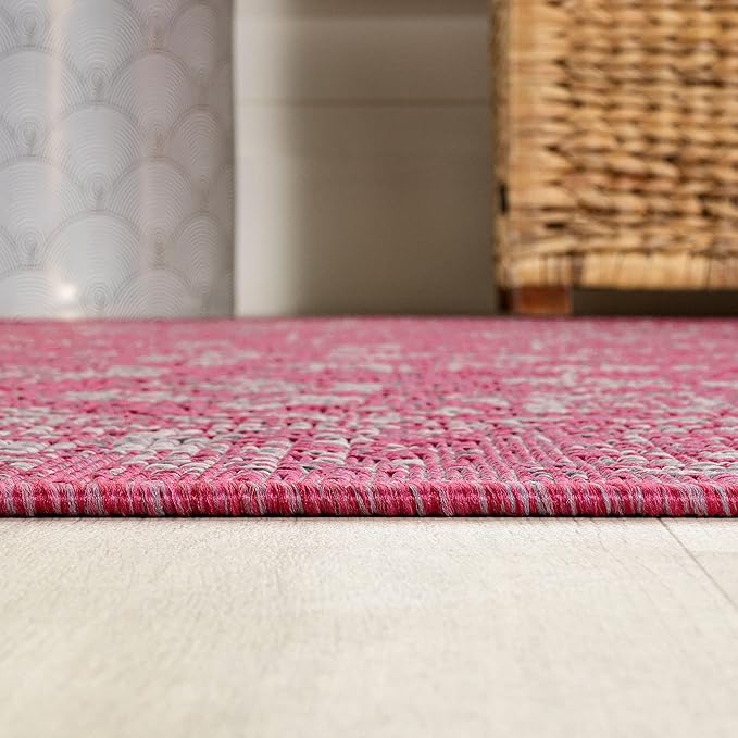 JONATHAN Y Weave Floral Indoor Outdoor Area Rug 4X6 Fuchsia/Light Gray, Tela Bohemian Textured for Backyard, Patio, Porch, Easy-Cleaning, High Traffic, Pet-Friendly, Non-Shedding (SMB100G-4)