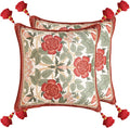 Throw Pillow Covers Pack of 2,Red Cozy Velvet with Leaves and Floral Pattern Pillowcases,Decoration Square Pillows Cushion Covers for Living Room Couch Sofa Bed Car Chair,18"x18"