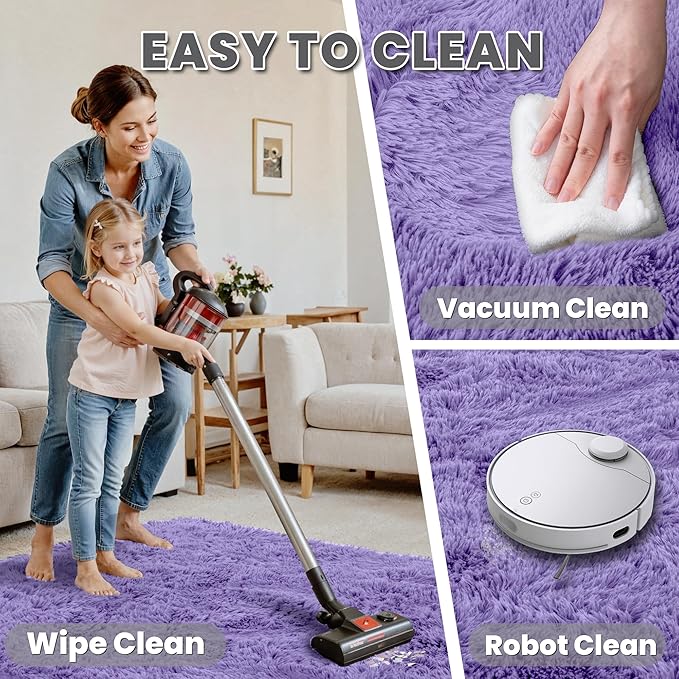 6x9 Area Rugs for Living Room Rug: Soft Fluffy Shag Purple Rugs for Bedroom, Non-Slip Large Fuzzy Plush Rug Indoor Floor Carpet for Nursery Kids Boys Girls Room, Dorms, Playroom, Modern Home Decor