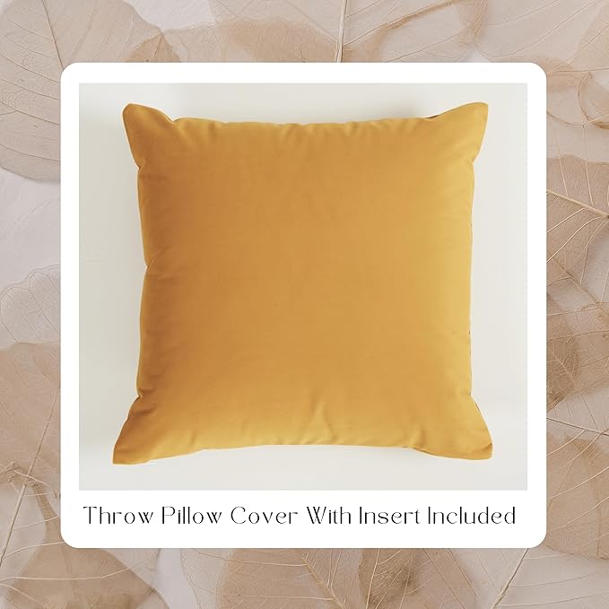 Solid Color Velvet Throw Pillow with Insert Included (Ginger Yellow, 20"x20"), Decorative Pillow for Sofa, Couch, Bed, Chair Cushion