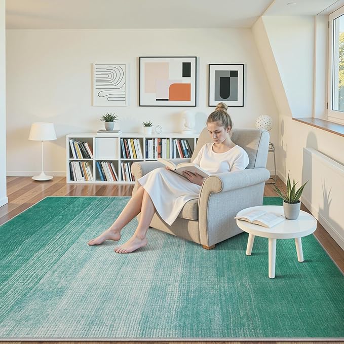 Wonnitar Modern Ombre 5x7 Teal Rugs for Living Room, Non-Shedding Stain Resistant Dining Table Large Rug, Washable Abstract Non-Slip Bedroom Throw Carpet for Apartment Entrance (Teal, 5'x7')