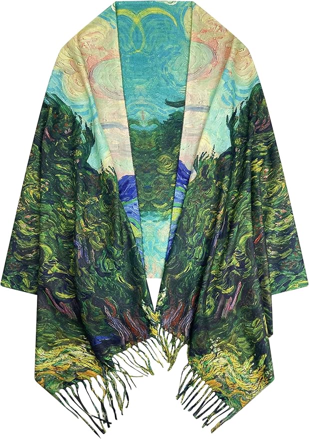 VENVSBEE Reversible Scarf Soft Large Shawl Wrap Blanket Double Sided Art Print Warm Pashmina Stoles Klimt Van Gogh Gifts