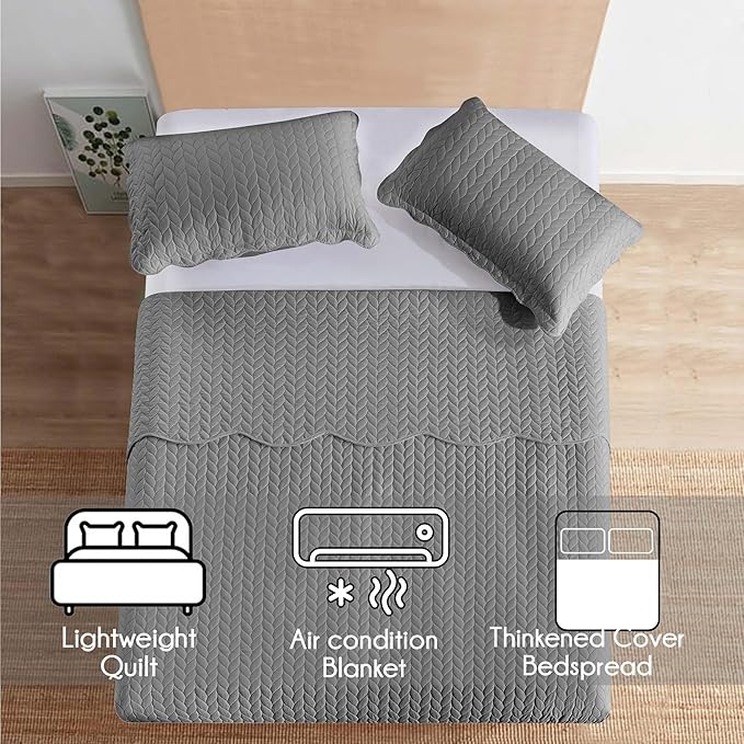 IR Imperial Rooms California King Quilt Bedding Set Size (118"x106") + 2 Pillow Shams (20" x 36"+ 2") - 3 Pcs All Season Reversible Microfiber Coverlet Embossed Quilt Bedspread (Grey)