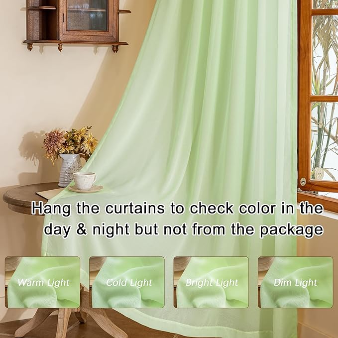 MAIHER Green Sheer Pinch Pleat Curtains 63 Inches Long for Bedroom Soft Touch Light Filtering Short Pleated Drapes with Ajustable Hooks for Dining Room, Reed Green, 42" W x 63" L, 2 Panels