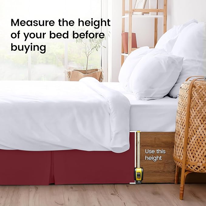 Utopia Bedding Twin Bed Skirt - Soft Quadruple Pleated Ruffle - Easy Fit with 15 Inch Tailored Drop - Hotel Quality, Shrinkage and Fade Resistant (Twin, Burgundy)