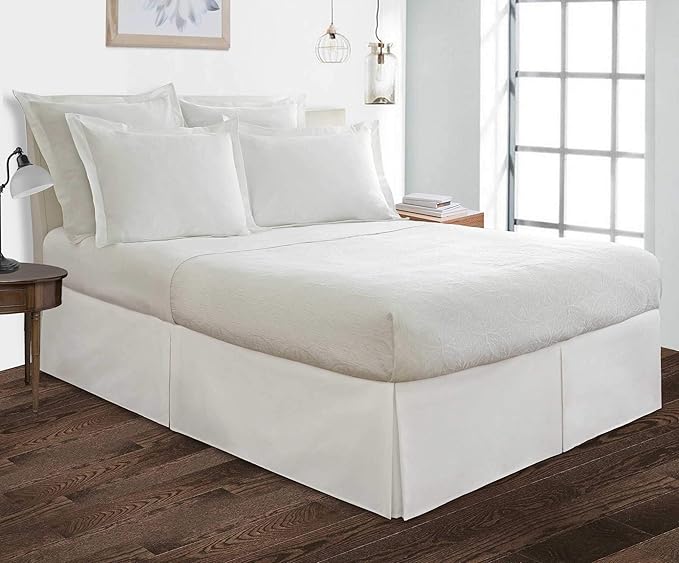 Bed Skirt - 100% Cotton 800 Thread Count Box Pleated Bed Skirt - Luxury Pleated Dust Ruffle, Hotel Quality Modern Bed Skirt, Easy Fit with 12 Inch Tailored Drop, King, White