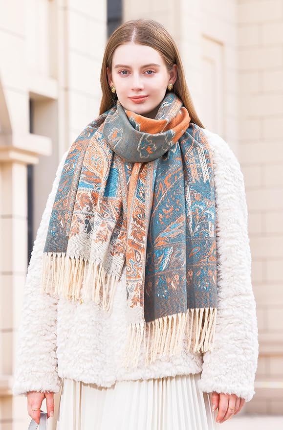 Wander Agio Warm Fashion Scarf Long Shawl Large Blanket Winter Wraps Scarves for Women Cashmere Jacquard Vintage Paisley