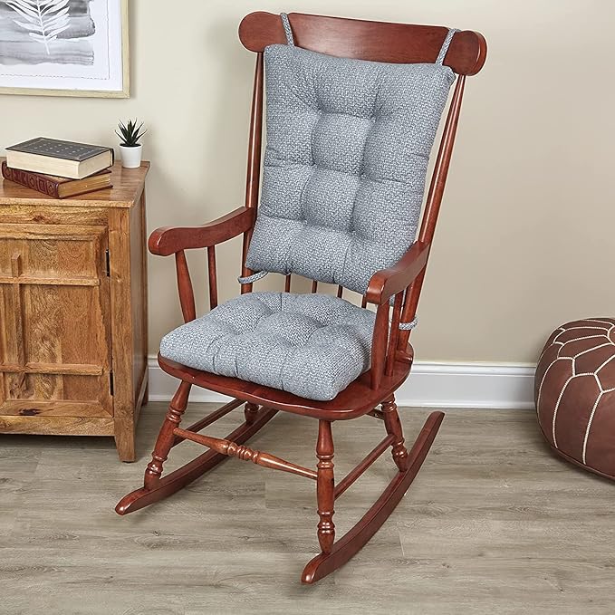 Klear Vu Omega Non-Slip Rocking Chair Cushion Set, Assembled in USA, Thick Padding & Tufted Design, Includes Seat Pad & Back Pillow with Ties, 17x17 Inches, 2-Piece Set, Tyson Delft Blue