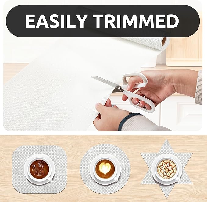 RAY STAR 12X120 Inch Shelf Liner for Kitchen Cabinets, Non-Adhesive Cabinet Liner Washable, PVC Drawer Liner for Dresser Non-Slip Bathroom (White Circle)(3 Roll)