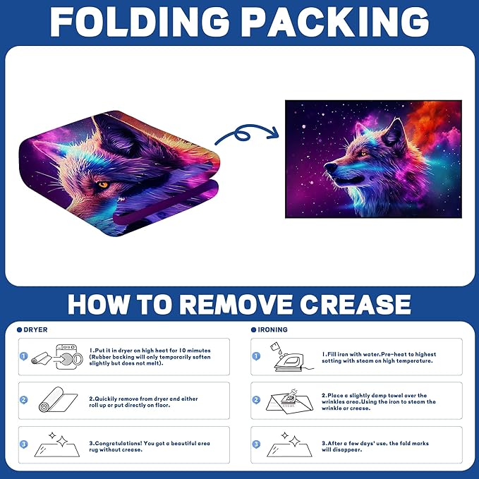 Galaxy Wolf Rug Large 3D Fierce Wolves Area Rugs for Bedroom Living Room Playroom Gameroom Boys Kids Colorful Glitter Throw Rugs Floor Mat Carpet 71 in x 47 in