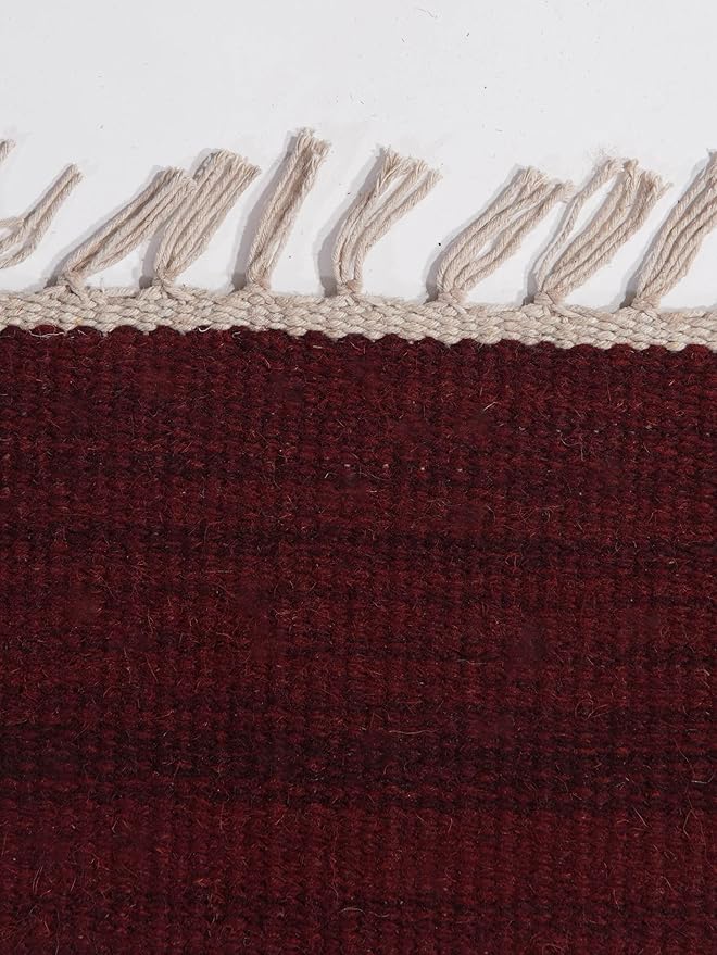 Rugsotic Carpets Hand Woven Flat Weave Kilim Wool ECO-Friendly Area Rugs - 8'x8', Square Shape, Burgundy Color, Solid Plain Design, Low Pile Handmade Area Rugs for Living Room, Bed Room (D00111)