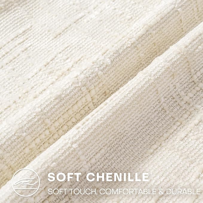 Decorative Throw Pillow Covers 20x20 Inch Set of 2, Soft Solid Farmhouse Chenille Couch Pillows, Spring Pillow Covers for Couch Sofa Bed Living Room Home Decor Pillowcase, Cream White