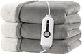 Electric Heated Blanket 72"x84" Full Size - Dual-Sided with Microplush & Sherpa Fabric, 4 Heat Settings & 10 Hours Auto Off, Machine Washable - Light Gray