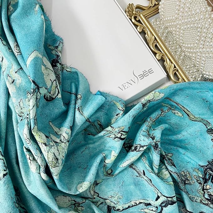 VENVSBEE Reversible Scarf Soft Large Shawl Wrap Blanket Double Sided Art Print Warm Pashmina Stoles Klimt Van Gogh Gifts