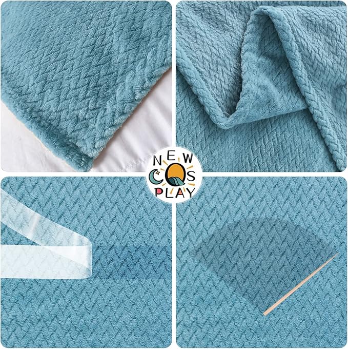 NEWCOSPLAY Super Soft Queen Blanket Light Blue Premium Silky Flannel Fleece Leaves Pattern Lightweight Bed Blanket All Season Use (Light Blue, Queen(90"x90"))