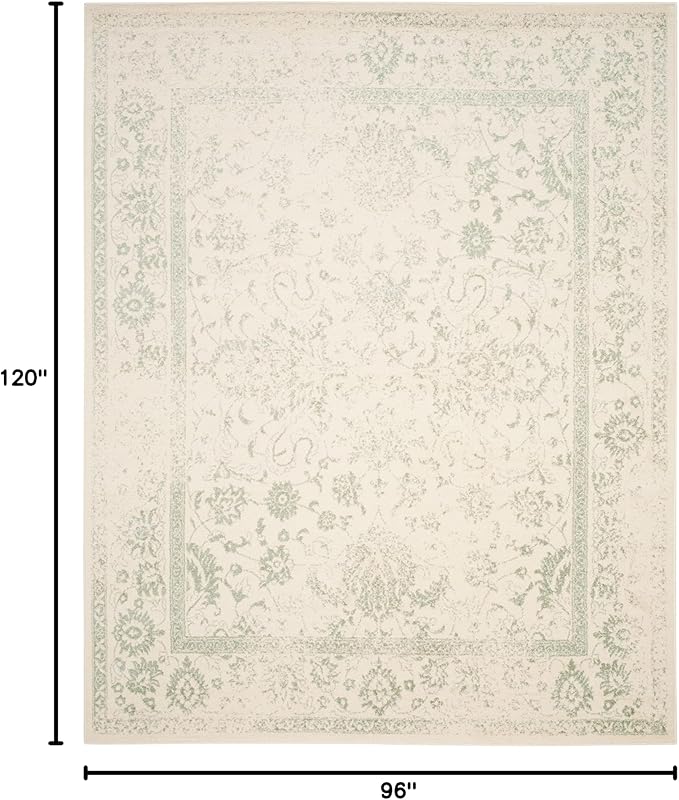 SAFAVIEH Area Rug 8x10 - Adirondack Collection - Large - Ivory & Sage, Distressed Vintage Floral Design, Non-Shedding & Easy to Clean, Ideal for Living Room, Bedroom, Dining Space (ADR109V)